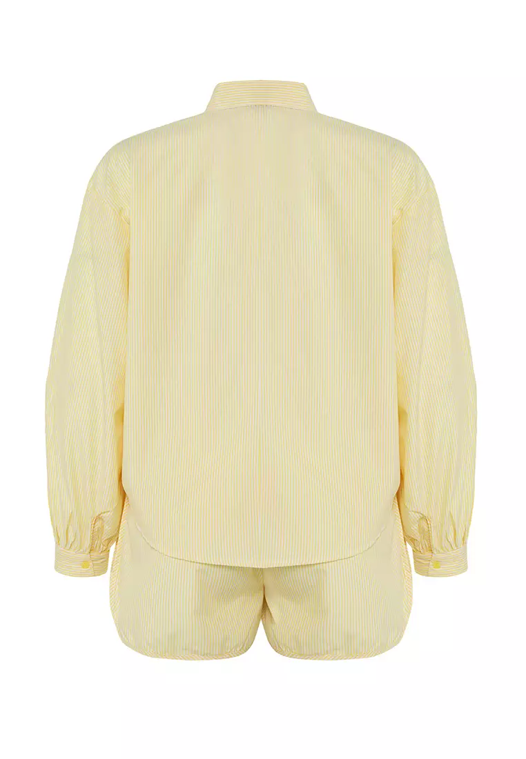 Yellow Striped Shirt Shorts Beach Set TBESS25AU00053