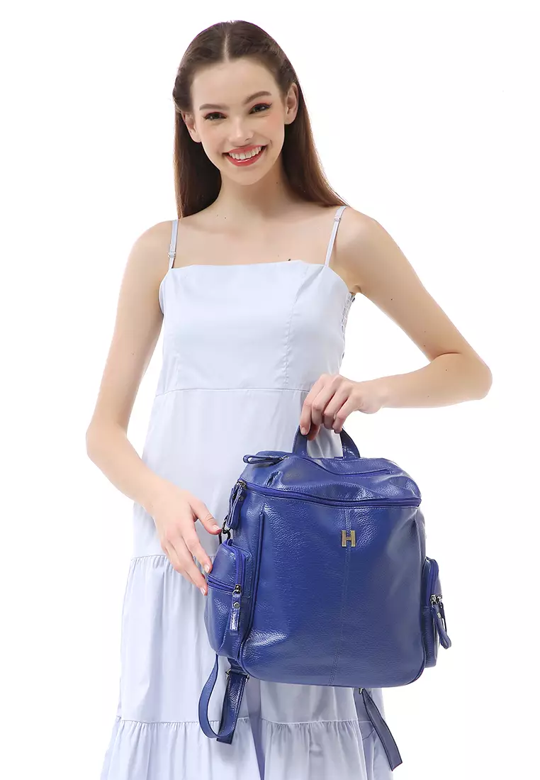 Afra Tas Ransel Wanita Large Compartment Backpack Uniqe Design Material Leather ORIGINAL - Blue