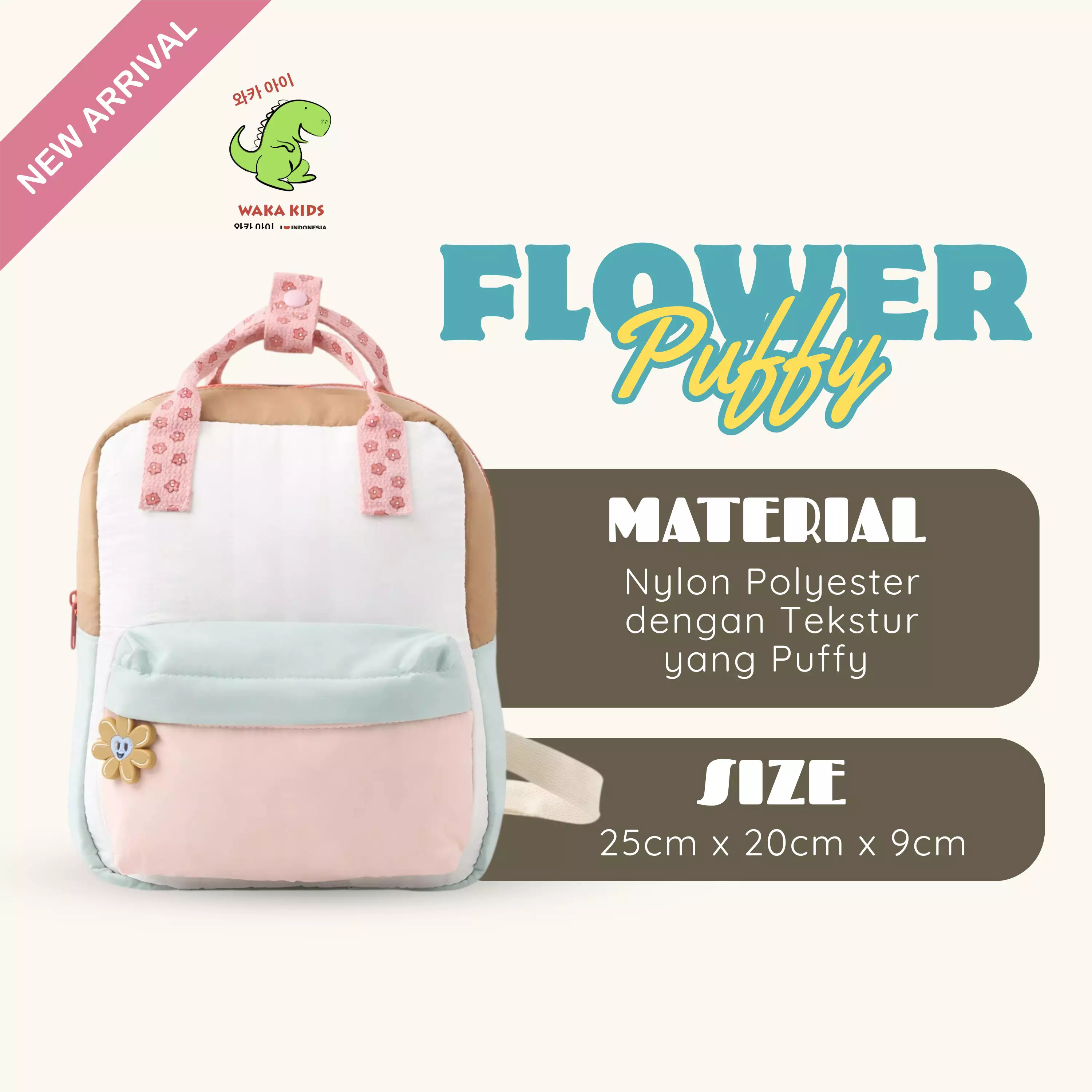 Wakakids Tas Ransel Anak Mini Backpack Sekolah Travelling Korean Style Motif Flower Puffy Venrz