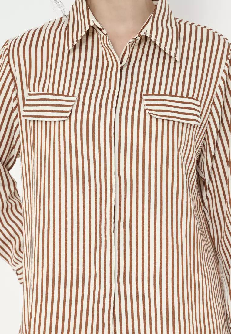 Shirt Striped Cream Terracotta Long Sleeve Arlette By Brilliant girl Warna Cream