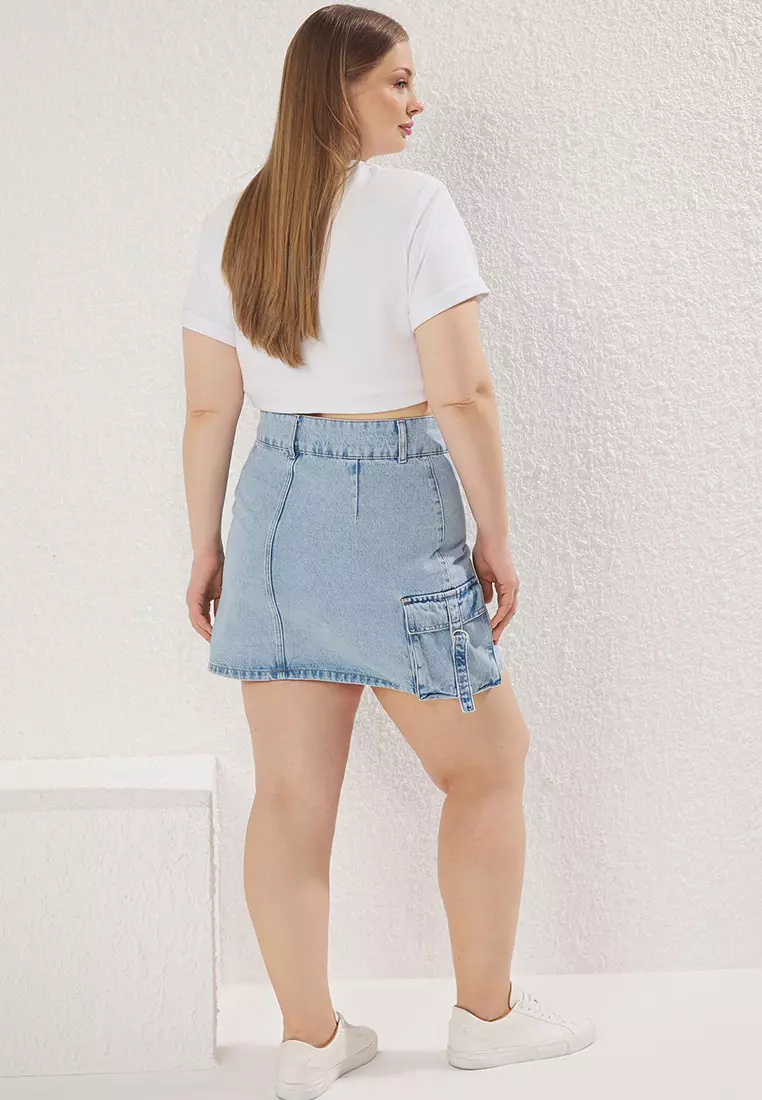 Light Blue Cargo Pocket Denim Skirt Tbbss23Az00057