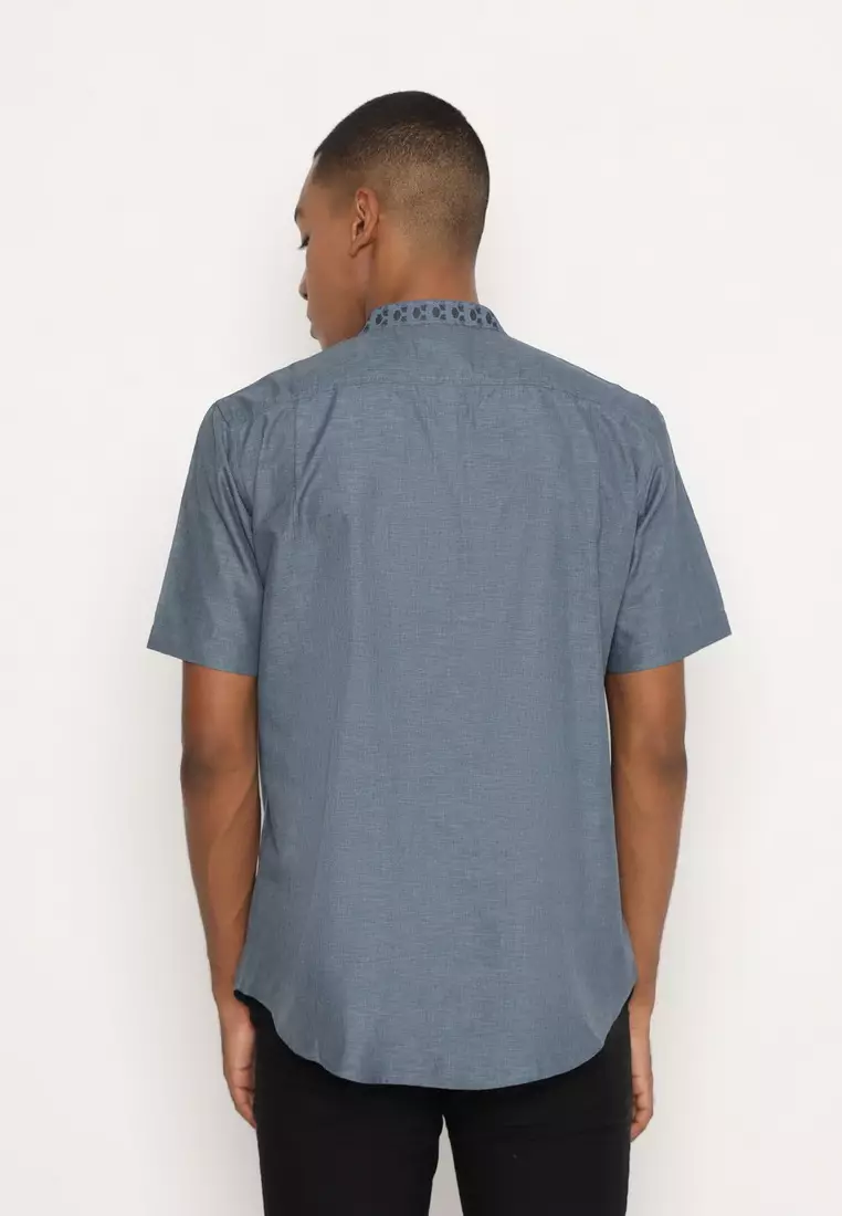 RBJ Kemeja Koko Border Biru Regular Fit Pria