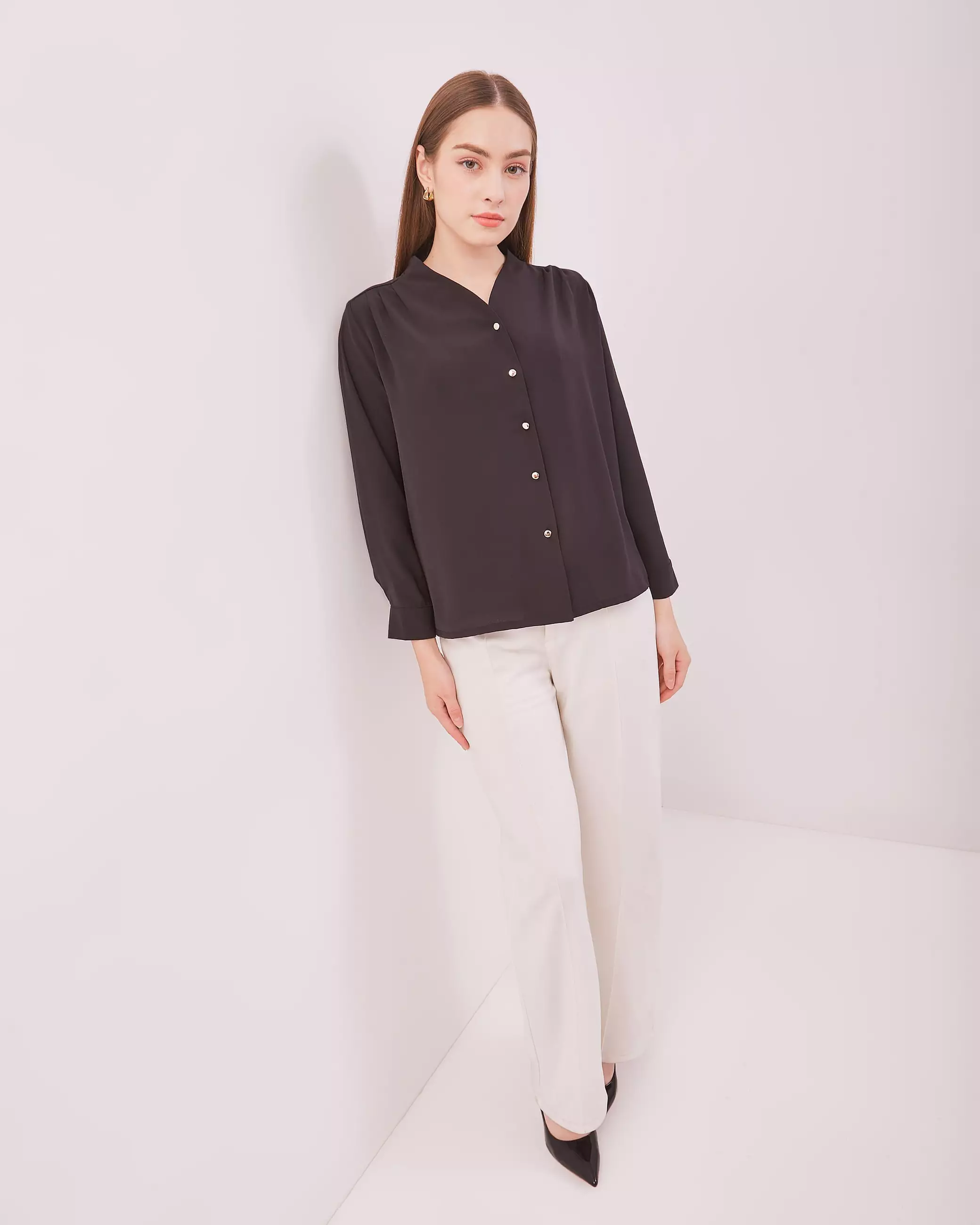 Urban Exchange Yudith Black Blouse - Atasan Kemeja Blouse Hitam Lengan Panjang Warna Black