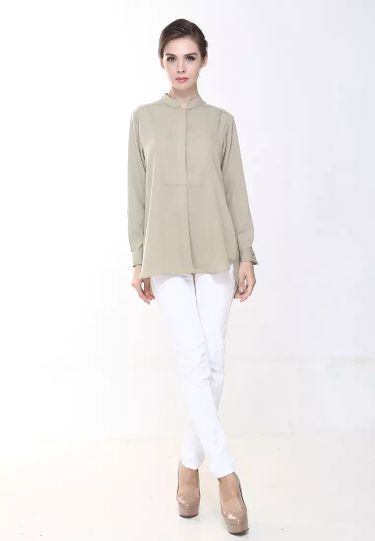 Eva Suit Office Wear Top in Silver Off White