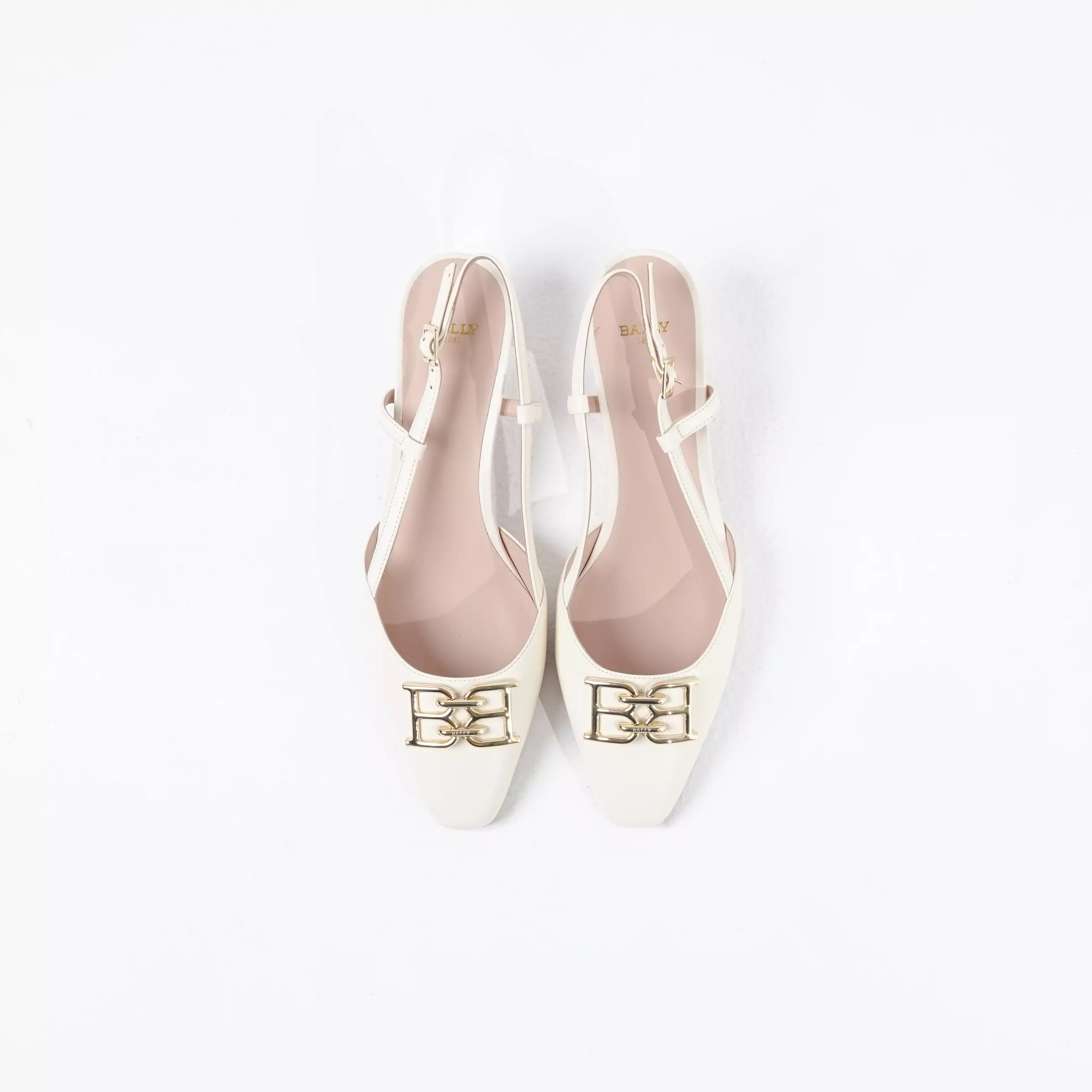 Sepatu BALLY EVA BB GOLD IVORY WHITE CALF SKIN STRAP HEELS 100% ORIGINAL