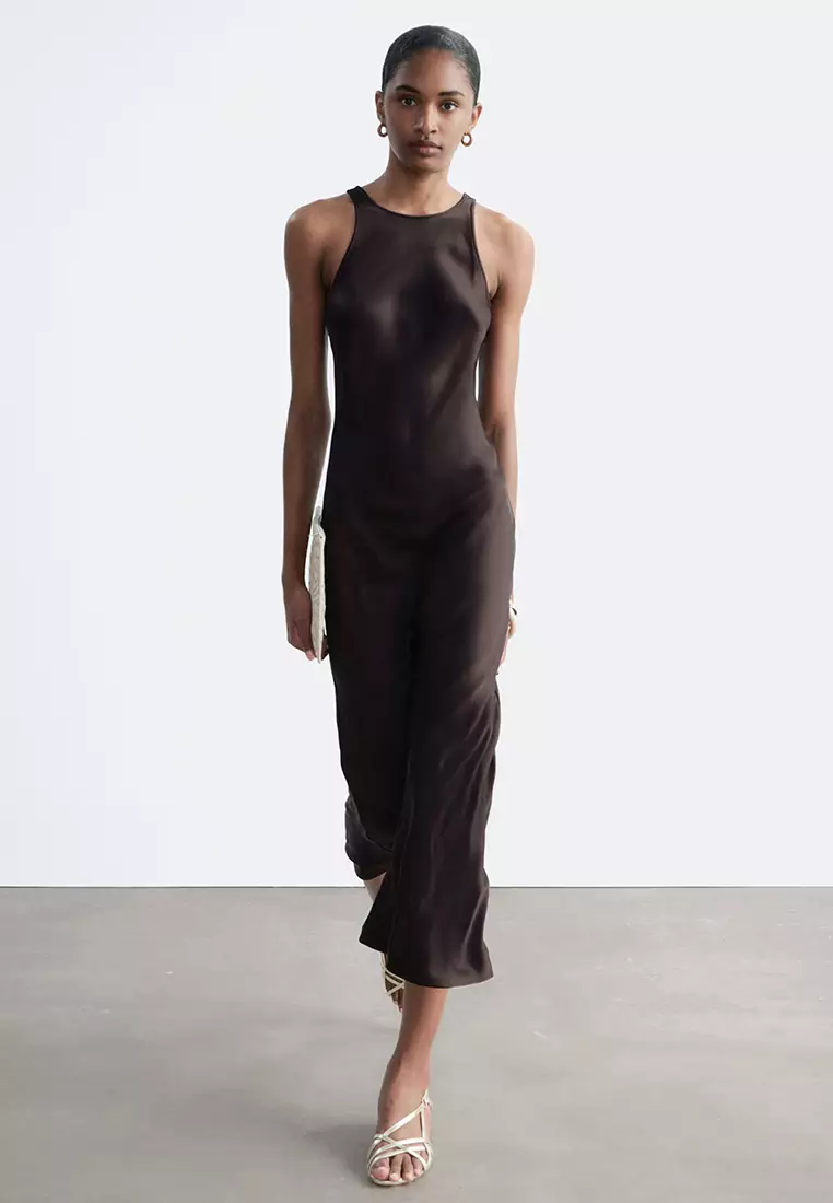 Sleeveless Satin Midi Dress