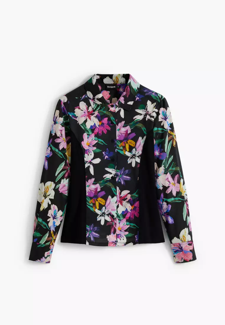 Combined silhouette floral shirt
