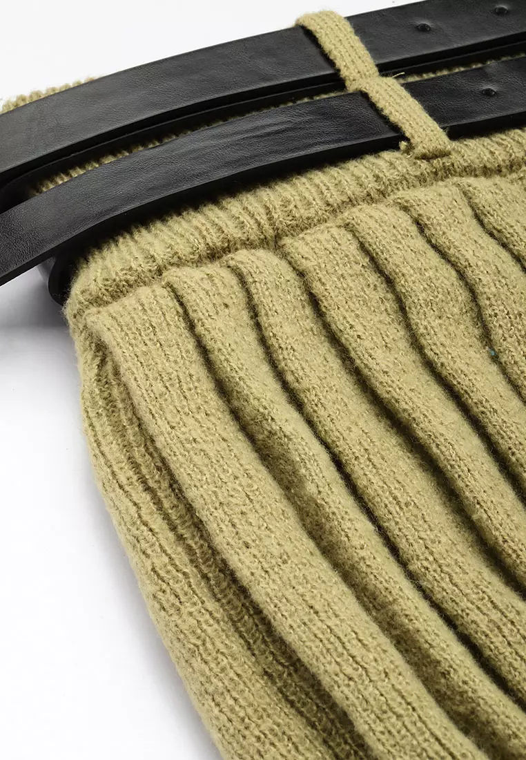 Rok Lipit Sabuk Ganda Warna Zaitun