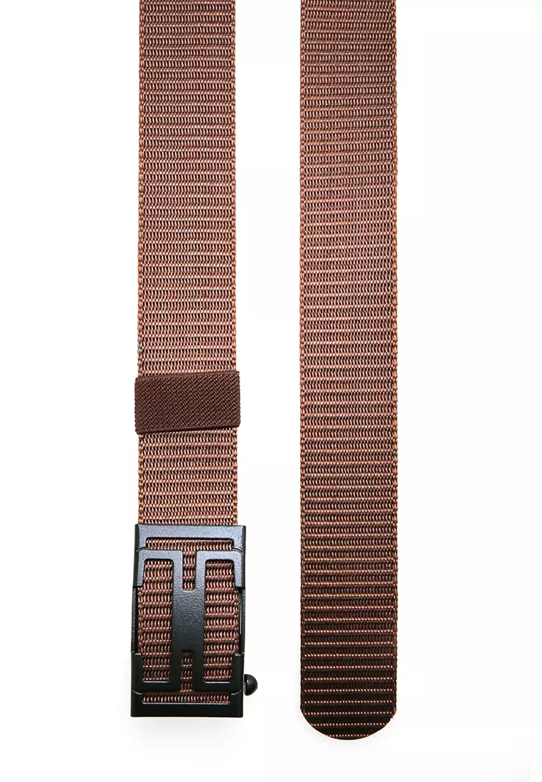 Ilo Aksesoris Fashion Pria Simple Design Ikat Pinggang Material Canvas ORIGINAL - Brown