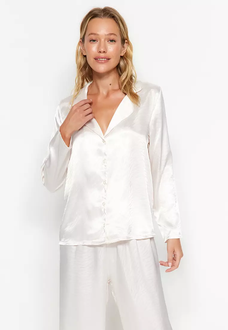 White Zebra Pattern Satin Pajamas Set