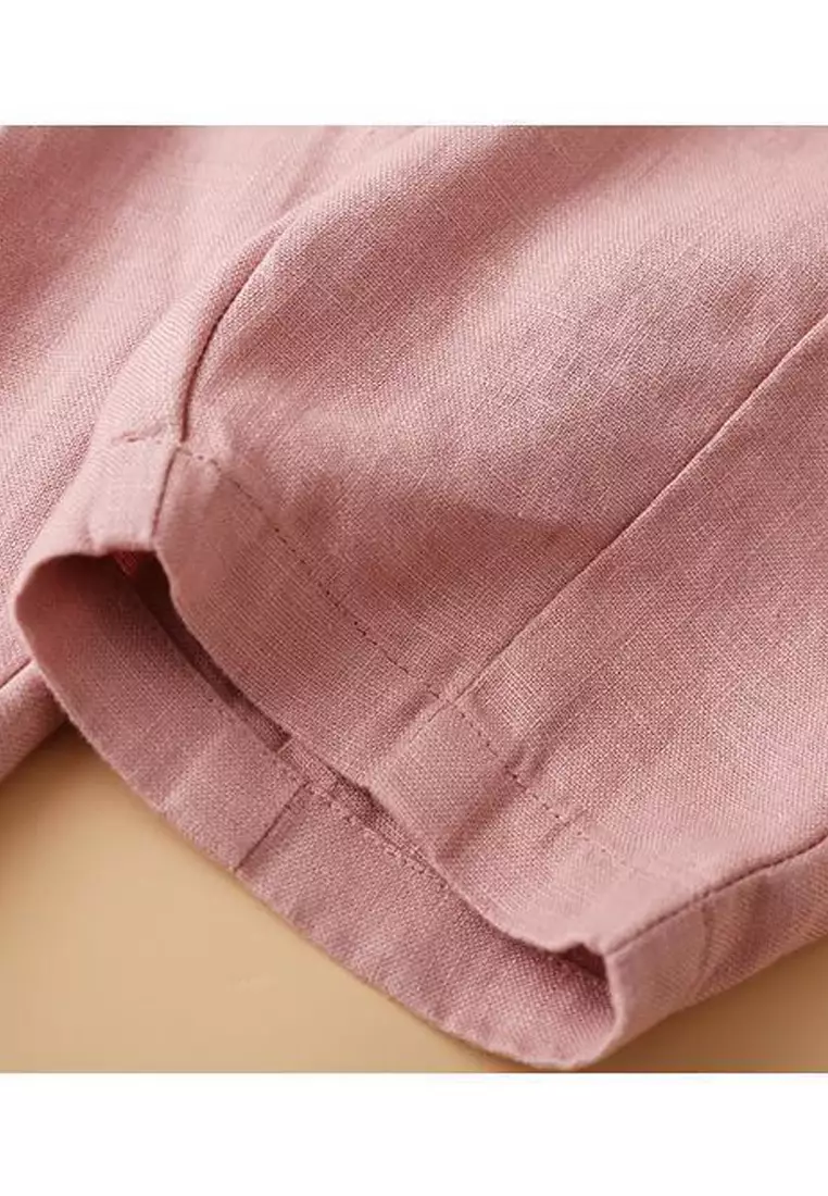 High Waist Cotton-flax Cropped Pants RZ-C132