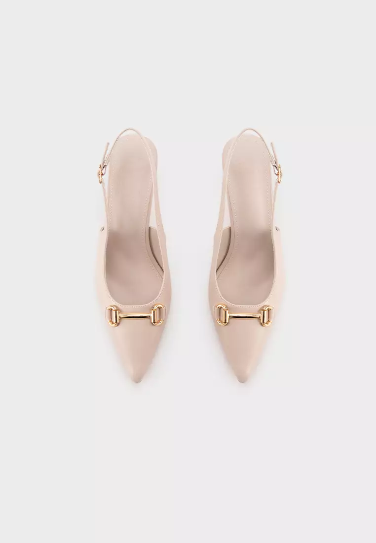 POINTED TOE BUCKLED SLINGBACK MID HEEL