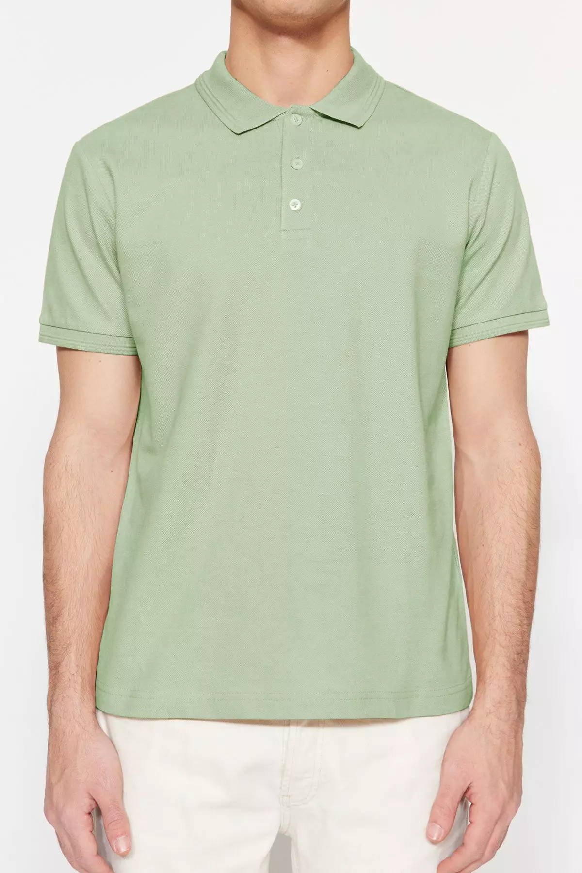 Mint Stripe Slim Fit Polo Neck T-Shirt - 100% Cotton Tmnss20Po0009