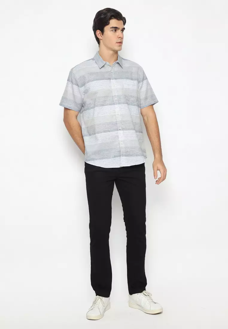 POLICE Kemeja Yarndyed Abu Cream Regular Fit Pria