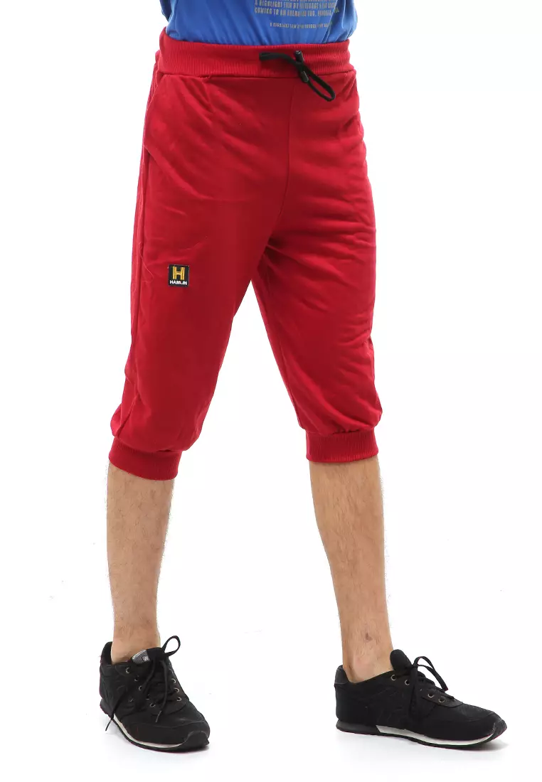 Rishham Short Pants Celana Jogger Pendek Pria Trackpants Material Baby Terry ORIGINAL - Red
