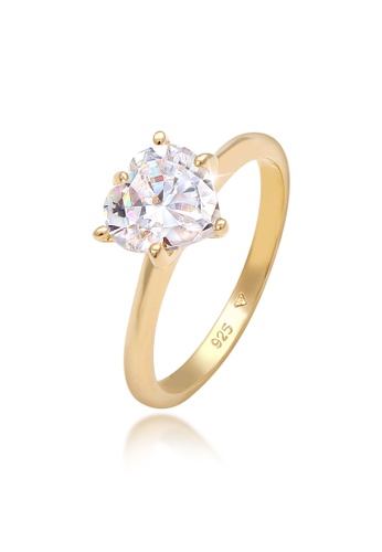 ELLI GERMANY white Ring Heart Solitaire Engagement Love Zirconia Stone Gold Plated FDFC8AC1E53DF9GS_1