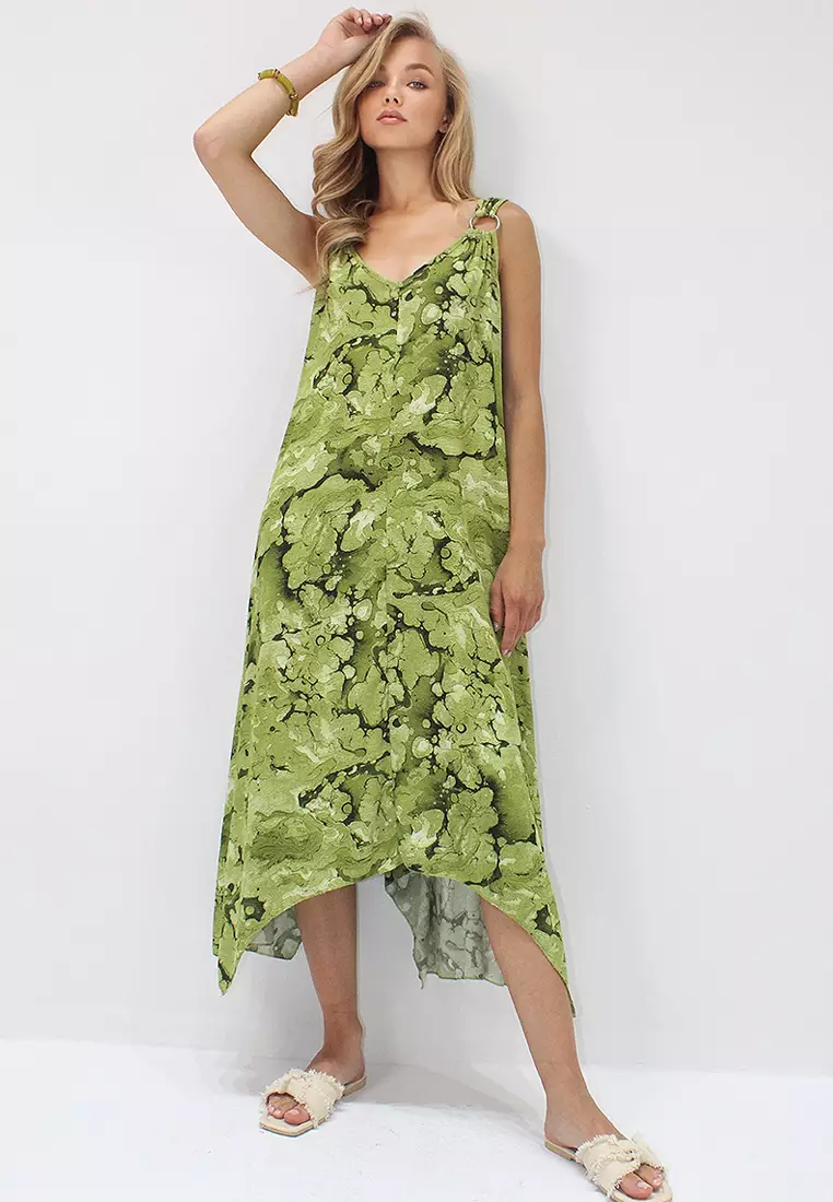 Viscose O-Ring Asymmetrical Midi Dress