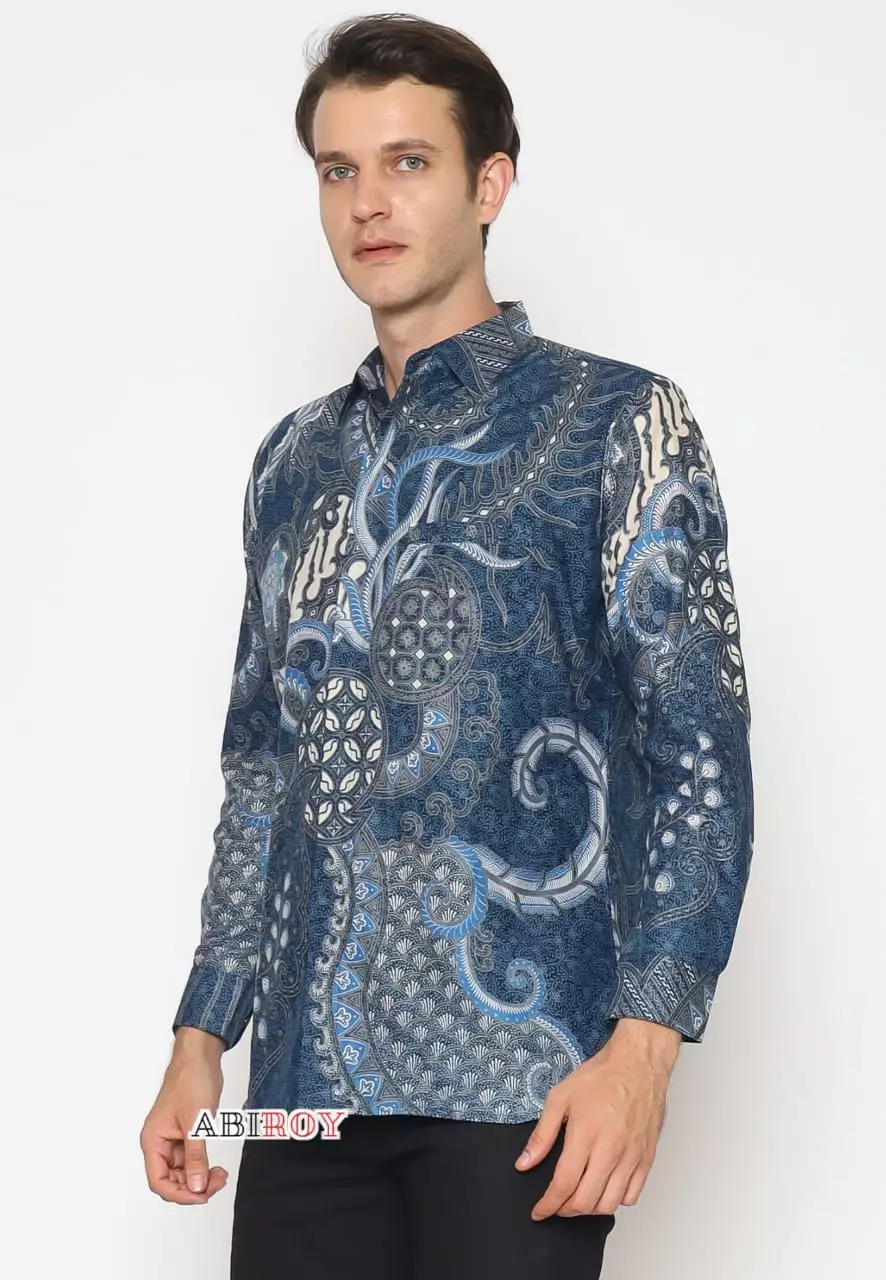 Kemeja Batik Pria Premium Slimfit Elegant Modern Lengan Panjang Kertajaya Navy