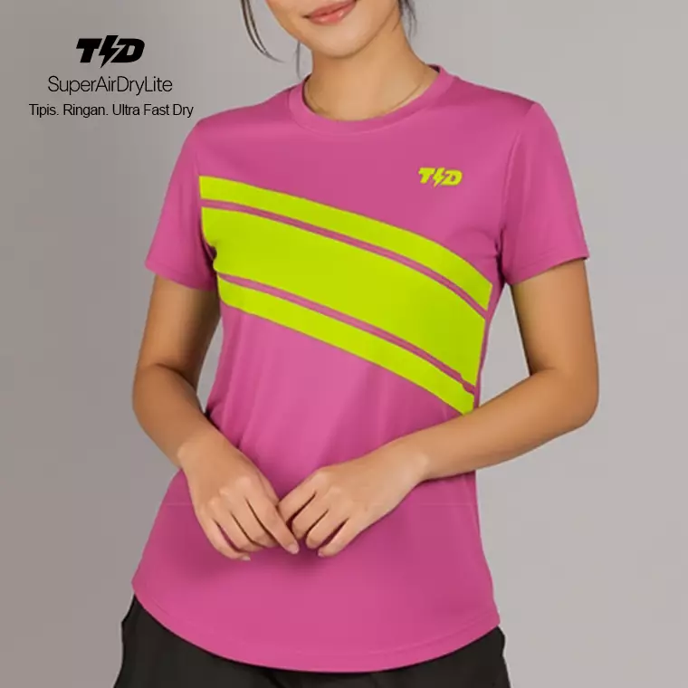 TDACTIVE Kaos Lari Wanita Lengan Pendek Lightweight Drifit Pink Kuning tdbolt LSE85
