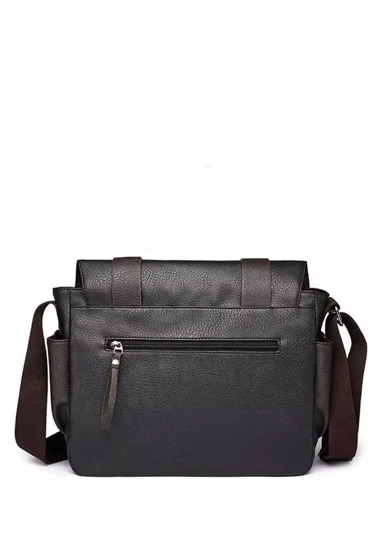 Roger Tas Selempang Pria Bahan Leather Kulit Messenger Bag Large Capacity ORIGINAL - Black