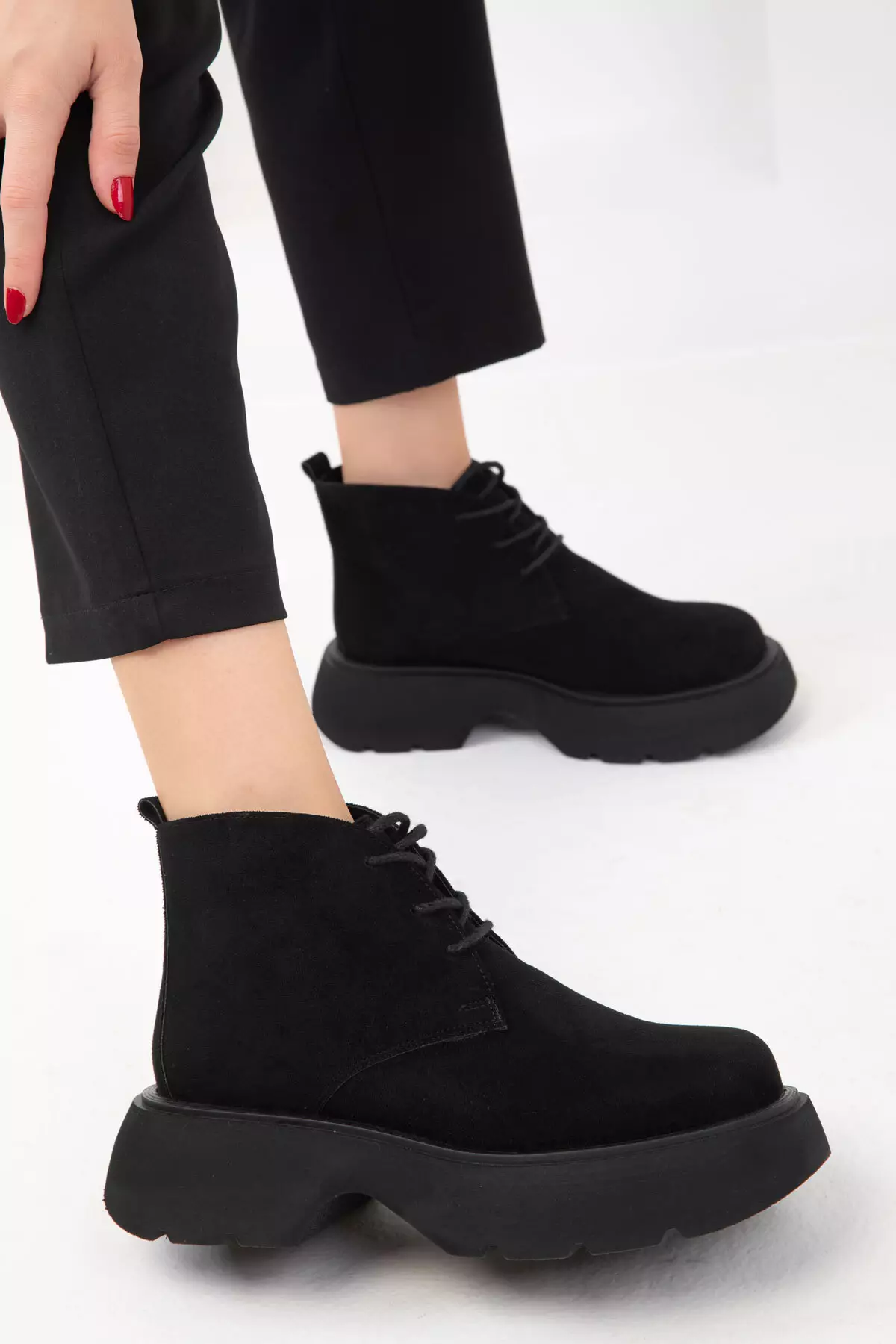 Black Suede Women's Boots - 19928 Model Bootie