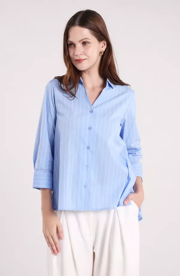 MINIMAL - Daena 2 - Kemeja Lengan Panjang Motif Garis - Blue Colour Blue