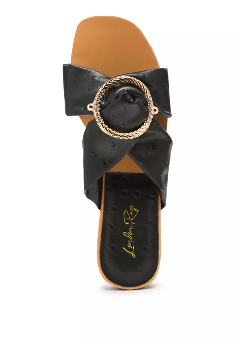 Knot and Jewel Flat Slides In Black