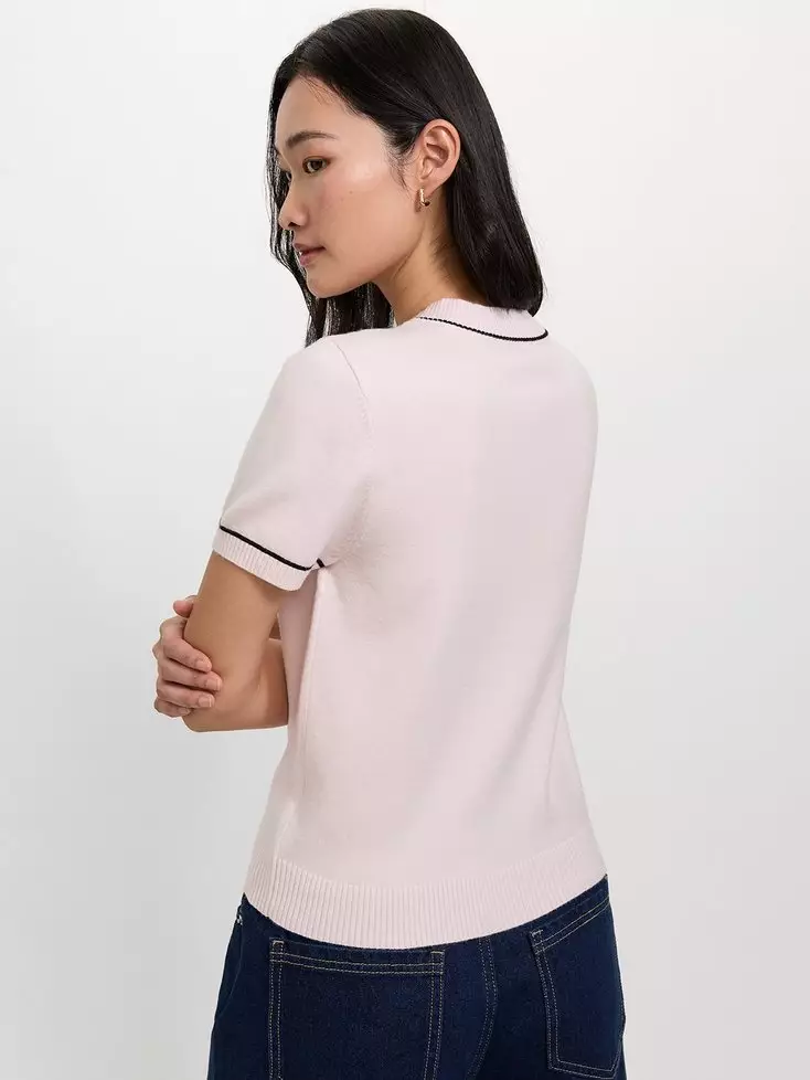 Pomelo - Top Wanita - Embroidered Knit Top - Light Pink