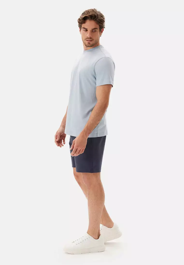 Light Blue T-Shirt, Crew Neck, Regular, Short Sleeve Loungewear for Men