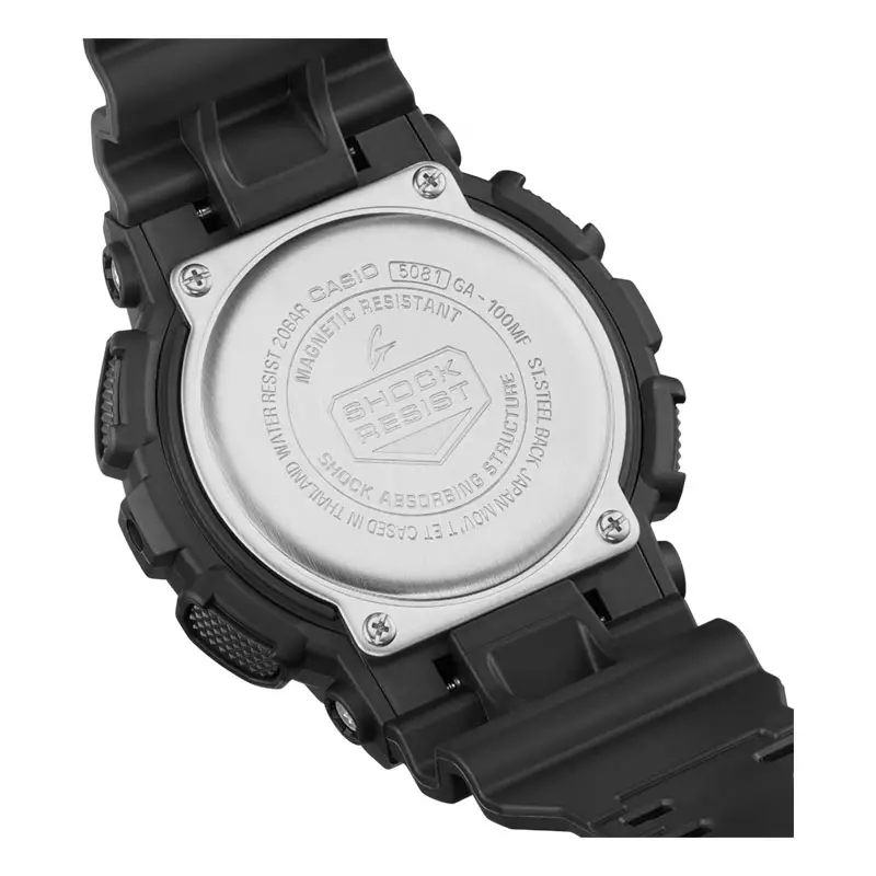 Jam Tangan Pria Casio G-Shock GA-100MF-1ADR Multi-Fluorescent Accents Series Digital Analog Dial Black Resin Band