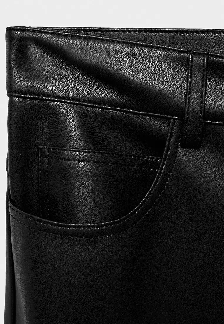 Leather-Effect Flared Trousers