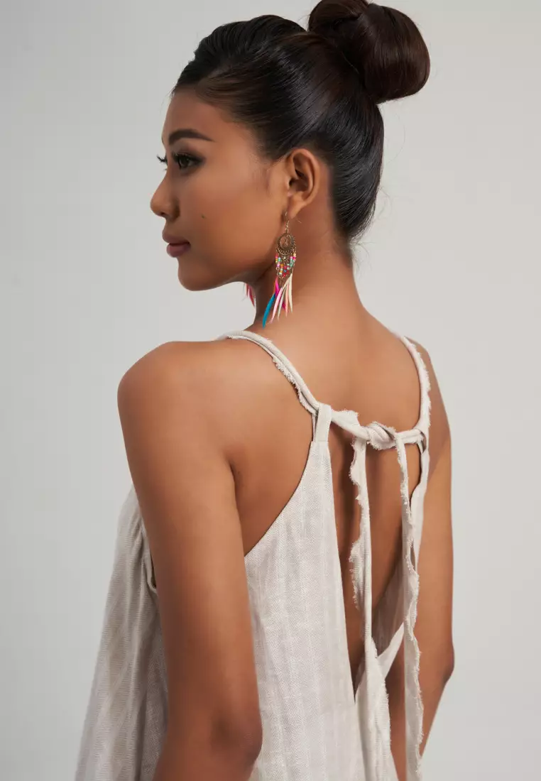 STRIP LINEN MIDI DRESS