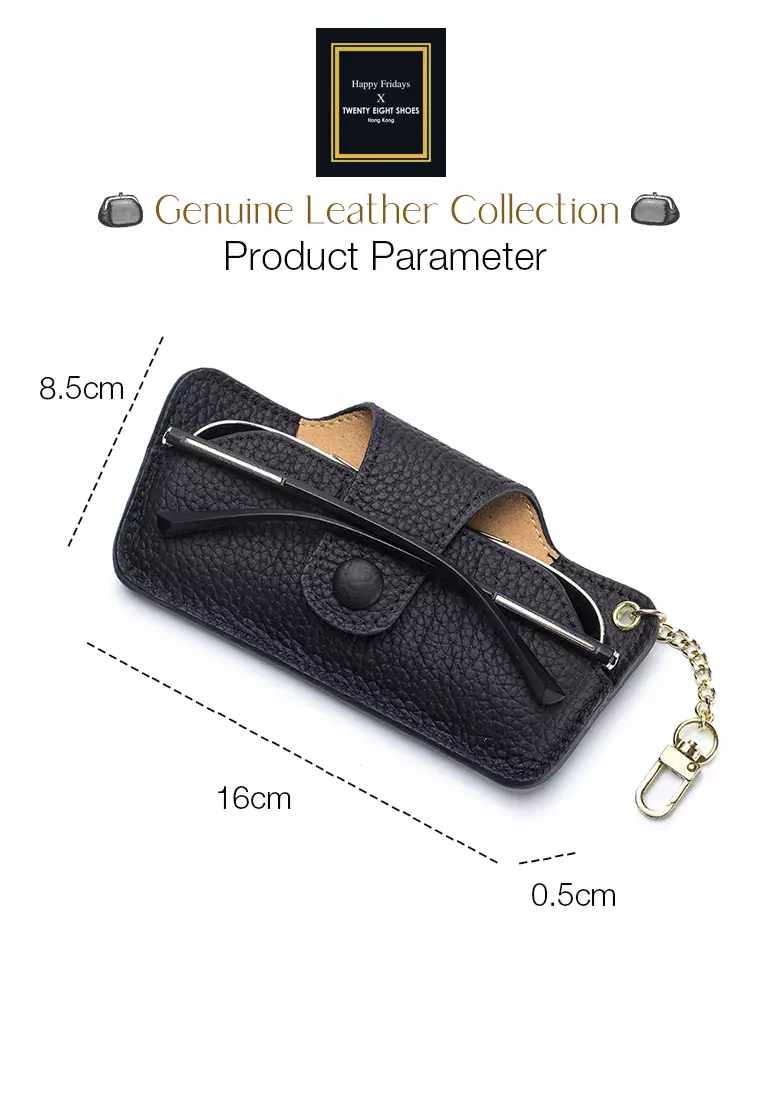 Full Grain Leather Minimalist Snap Button Glasses Case JW AN-9990