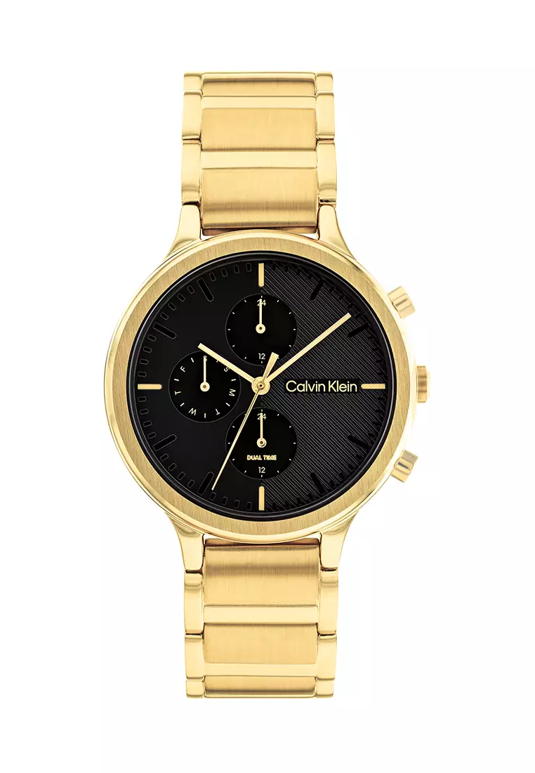 Women s Gold Steel Bracelet And Black Dial Quartz Multifunction Watch CK25200240