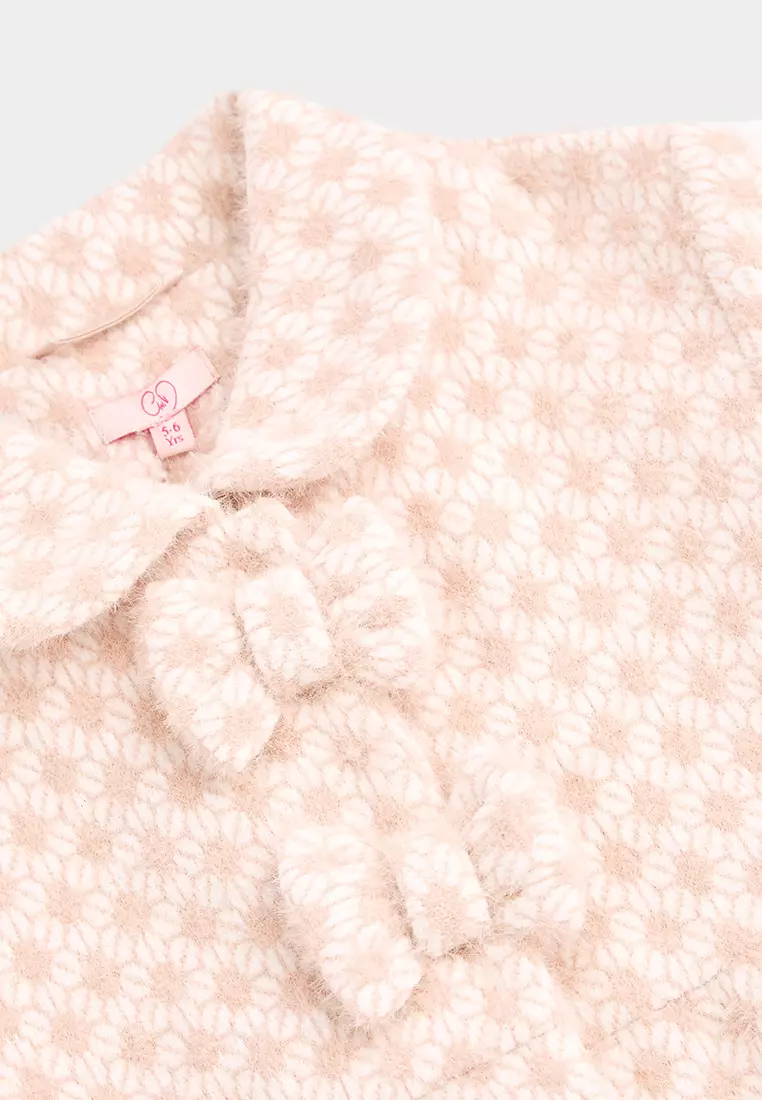Jammy Bow Soft Pink Jacquard A-Line Jacket