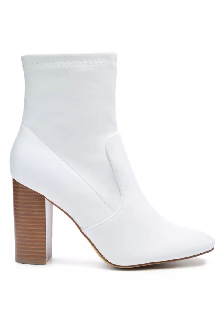 Discount on London Rag  shoes - SKU: Block Heeled Faux Leather Ankle Boot In White