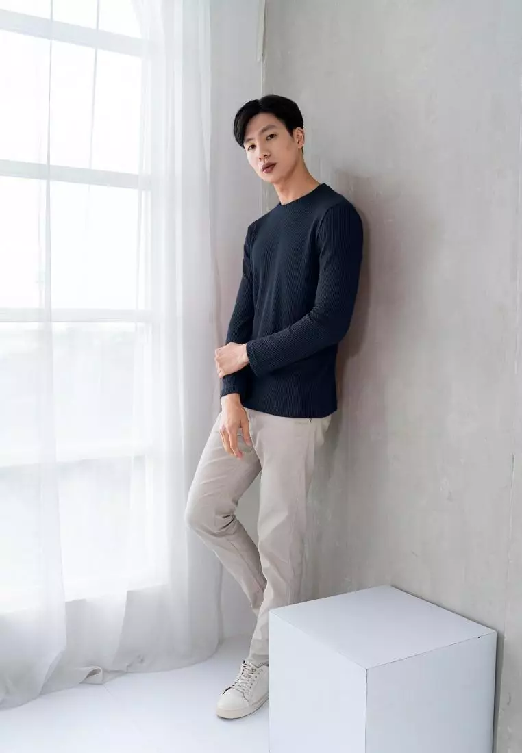 Kale Raffle Navy / Kaos Polos Tekstur Lengan Panjang Pria / Unisex