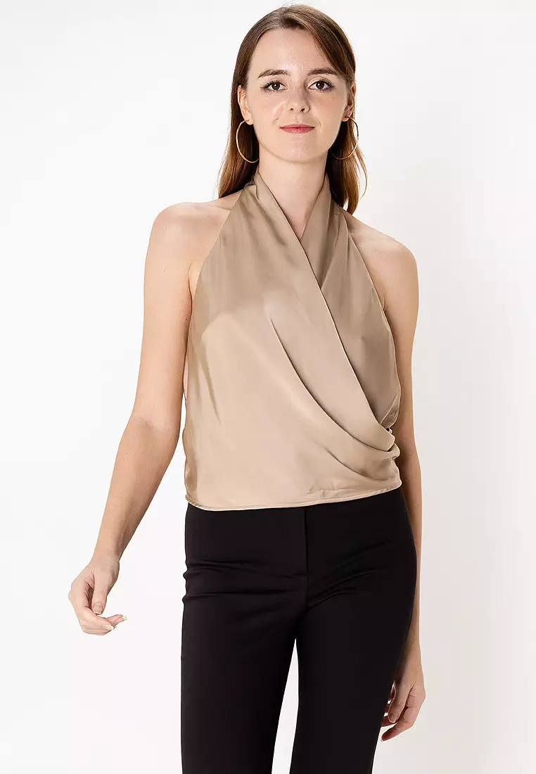 Halter Scarf Pink Satin Scarf Top Neck Crop Top Silk Scarf Wrap