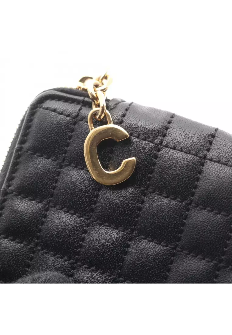 Pre-Loved Celine Coin & Card Pouch C-charm card case coin purse leather black