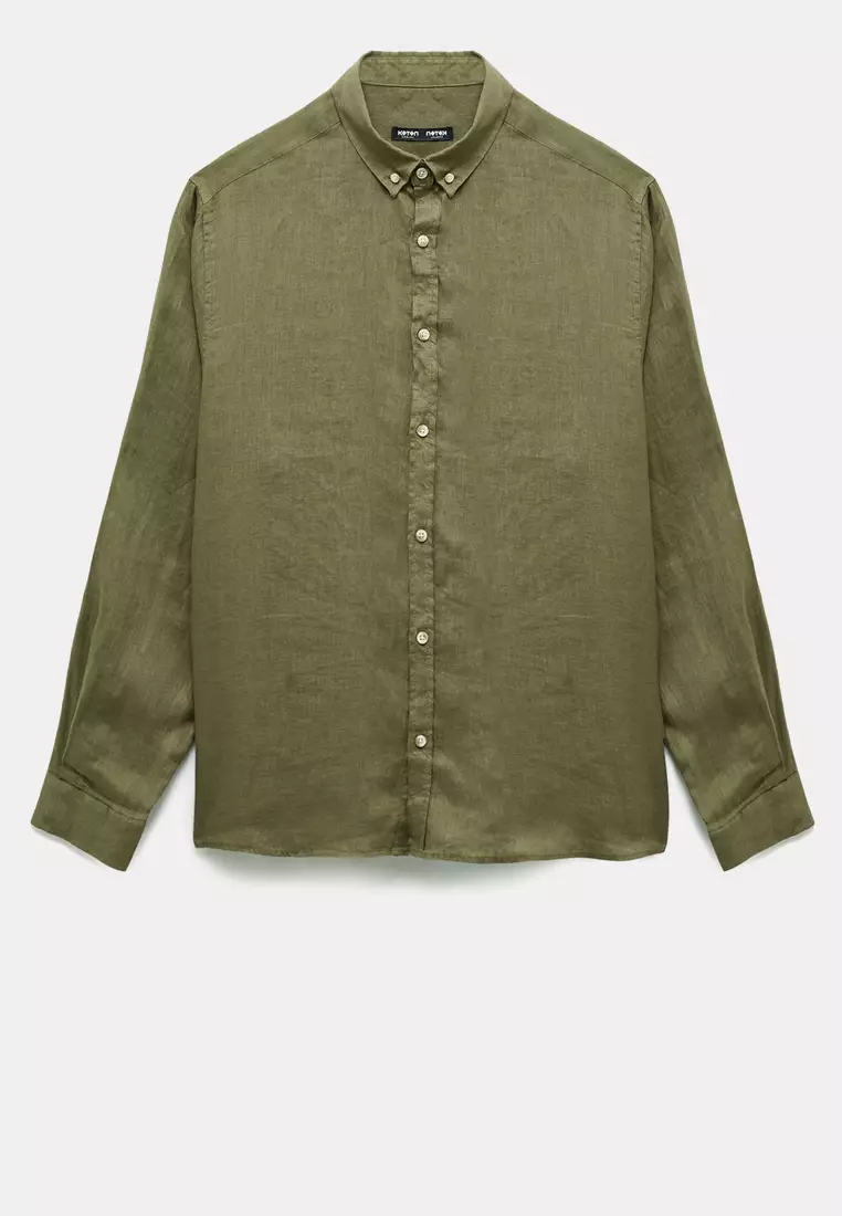 Long Sleeve Regular Fit Button Collar Classic Linen Shirt