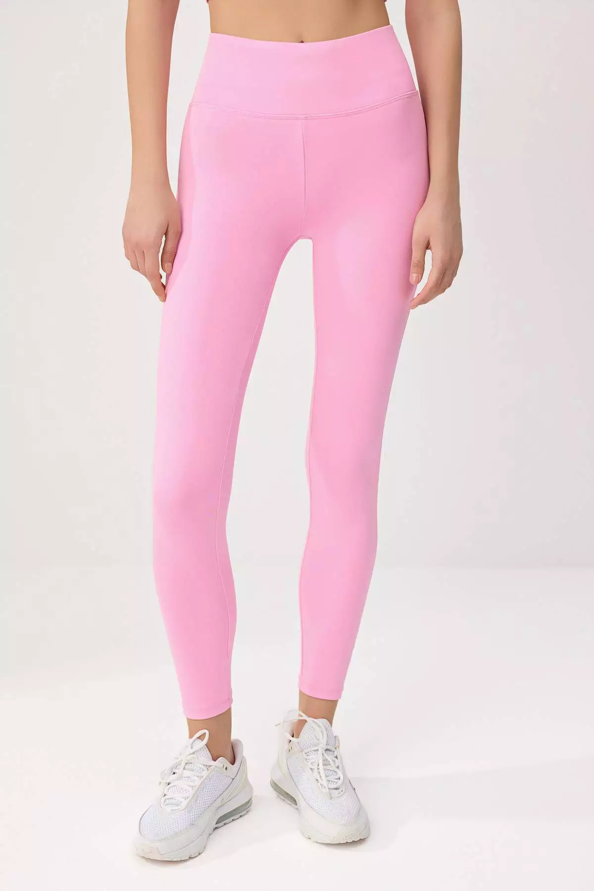 Pink Wide Waist Elastic Extra Gathering Full Length Knitted Sports Leggings Twoaw21Ta29