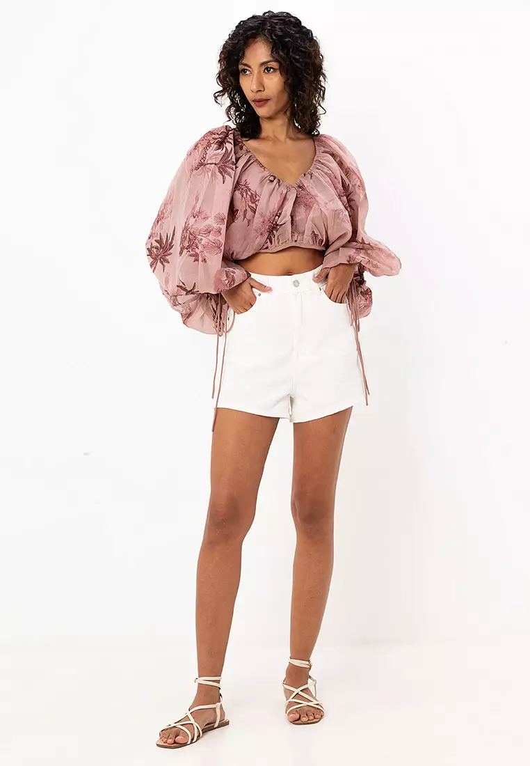 Ruched Voile Puff Ball Blouse