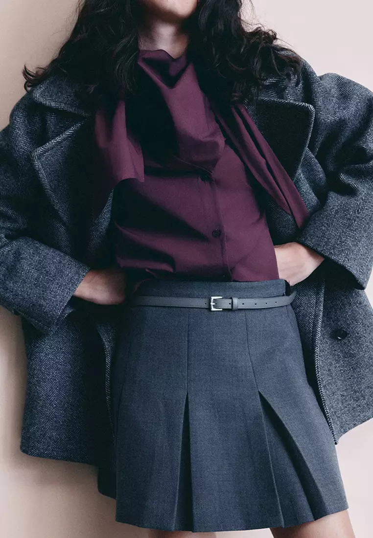 Pleated Wool Mini Skirt