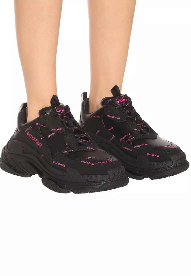 Allover Logo Triple S Women's Sneakers in Black/Pink