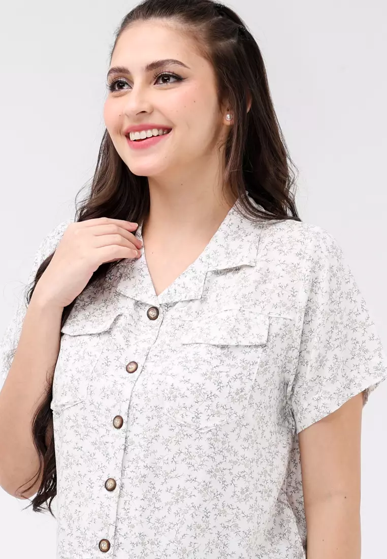 Woven Printed Rayon Short Sleeves Blouse
