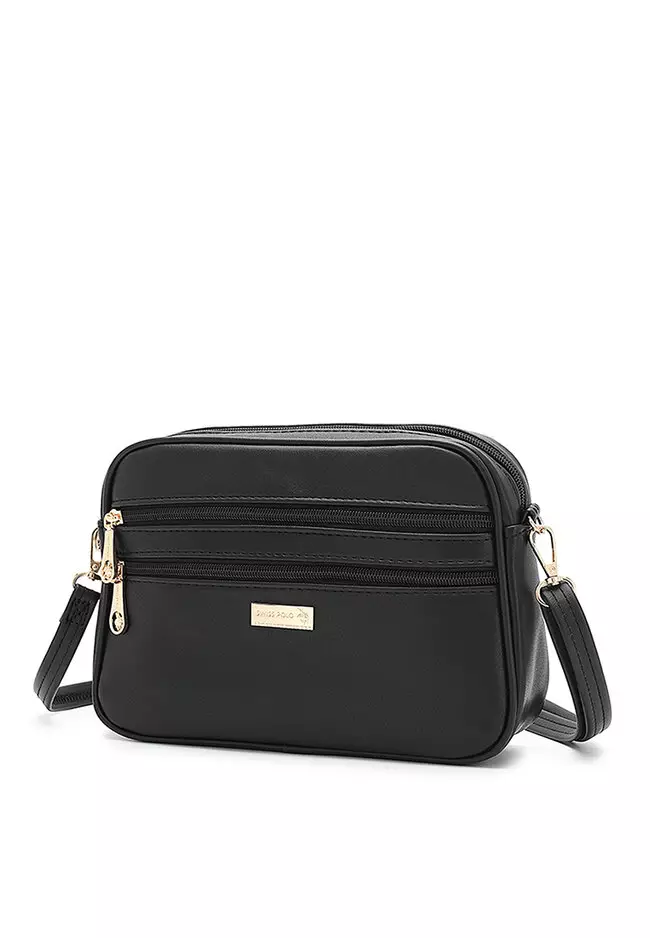 Multi Compartment Crossbody Bag / Sling Bag - Black