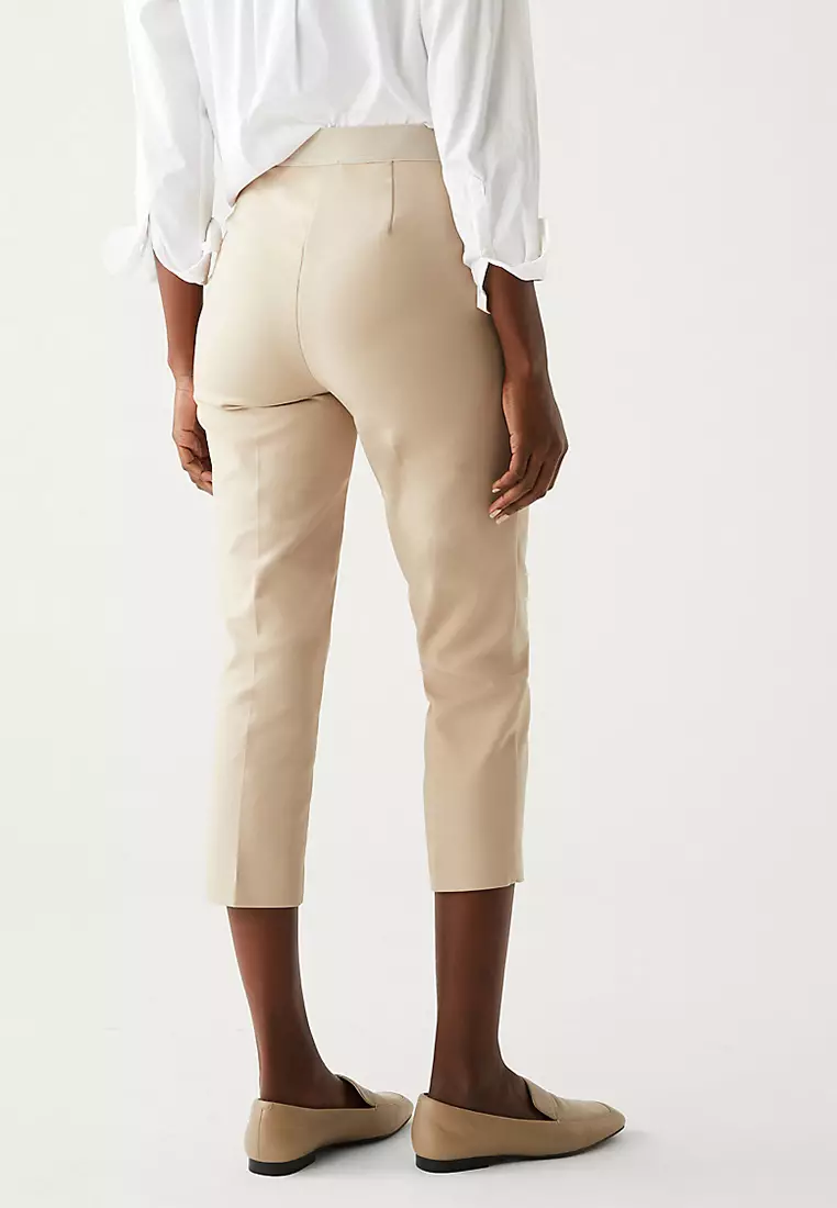 Cotton Blend Slim Fit Cropped Trousers