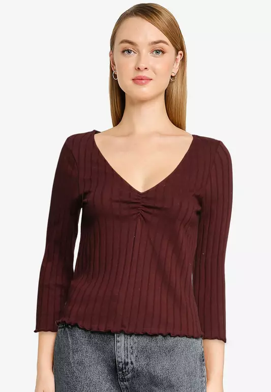 Gathered Ribbed T-shirt