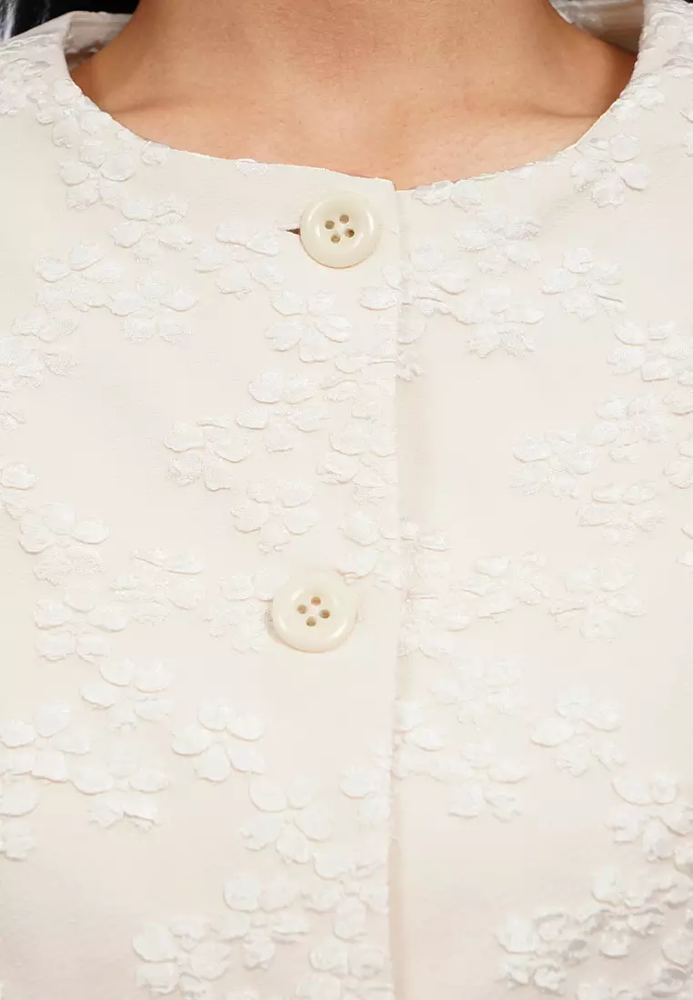 Round Neck Textured Crop Blazer