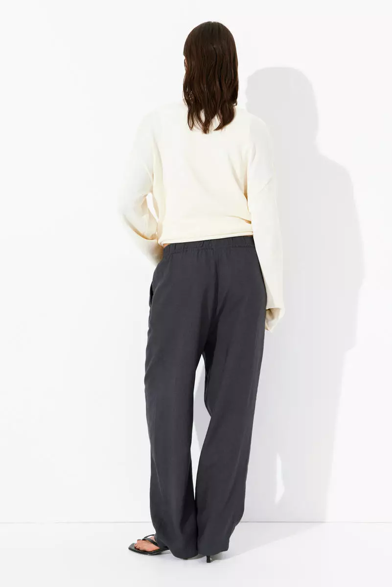 Linen-blend drawstring trousers